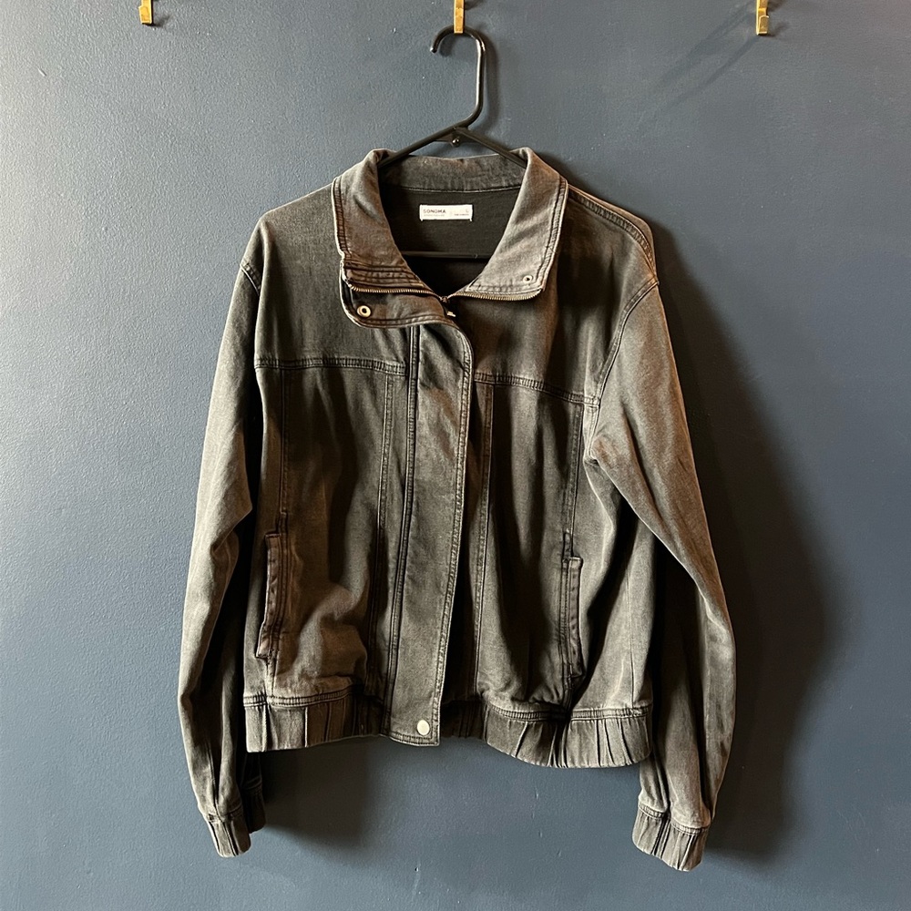 Distressed Black Denim Bomber Jacket